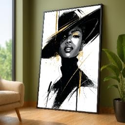 Peinture à l'huile portrait de femme noir et or TONGYINLI toile 70x110 cm
