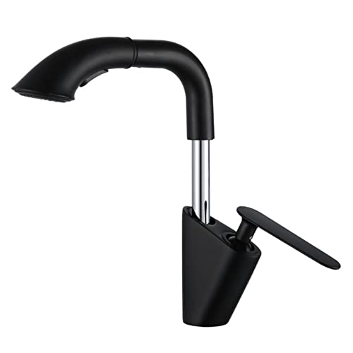 Mitigeur de lavabo avec douchette extractible en laiton noir pour eau chaude et froide