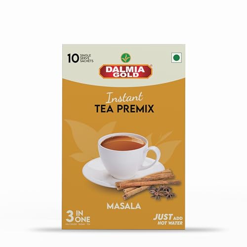 Image of Dalmia Gold Instant Tea Premix - Masala Flavour - Regular Sugar (14 Grams * 10 Sachets) (Makes 100Ml) | Masala Tea Powder | Premix Tea | Masala Chai| Desi Chai