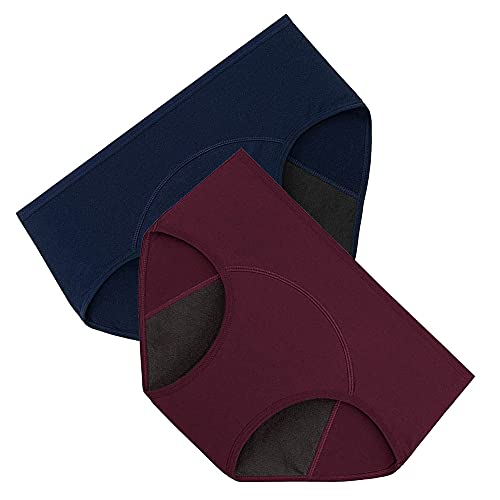 Pirhosigma Auslaufsichere Damen-Slip, nach der Geburt, Menstruation, Damenunterwäsche, Slip, Slip, bequem, weiche Baumwolle, 2 Stück, Blau + Weinrot, 42 Cover