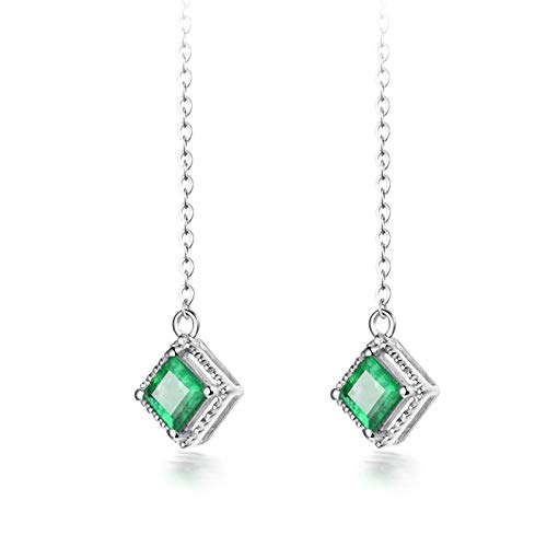 Daesar 18K Earrings For Women, Threader Earrings Dangle Drop 0.6Ct Emerald Tassel Earrings Dangle Earrings White Gold #TOP1