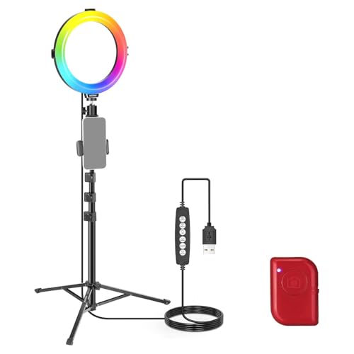 NEEWER Basics 8' 20cm RGB Aro Luz Foco LED con Trípode, 7 Modo RGB/3200-6500K/10 Nivel Atenuación,Soporte Móvil Selfie Ringlight para iPhone TikTok Vlogs Maquillaje Grabación Video Streaming, R08 RGB