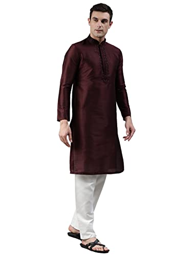 Image of Manthan Mens Full Sleeves Striped Blended Cotton Kurta