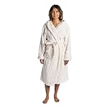 OHS Cable Knit Dressing Gowns Unisex Super Soft Warm Fleece Hooded Bathrobe Full Length Comfortable Cosy Adults Dressing Gown for Sleepwear Loungewear, White