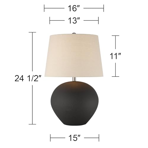 Lámpara de Mesa de Cerámica 24.5" Negra con Pantalla Beige miniatura 4