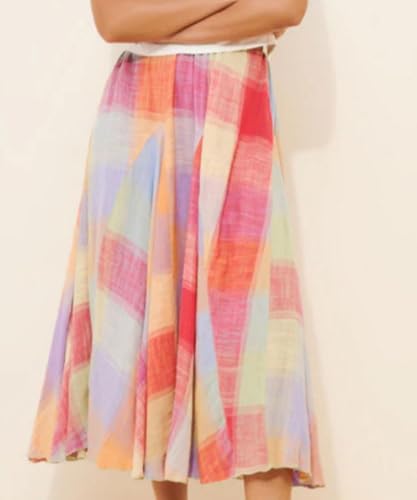 Women Multicolor Plaid Maxi Skirt Color Block Gingham Ruffle Hem Elastic Waist Flowy Skirt Summer Casual Wear3