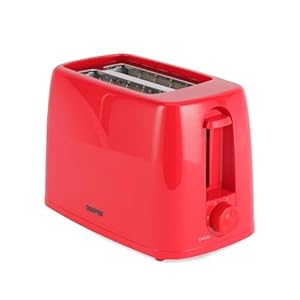GEEPAS 2 Slice Toaster | 6 Browning Levels with Cancel Function | For Thin Small Bread Slice, Removable Crumb Tray Cool Touch Housing High Lift | Space-Saving Design | 1 Yr Warranty 650W Red