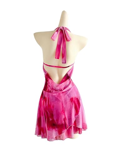 SOLY HUX Women's Tie Dye Mesh Halter Mini Dress Deep V Neck Draped Backless Sleeveless Vacation Summer Dresses2