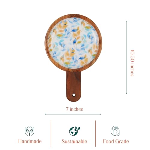 Image of Leaf Me Alone Serving Board with Enamel Finish | Handcrafted Wooden Snack & Charcuterie Serving Board for Appetizers, Desserts & Table Decor | Food Safe