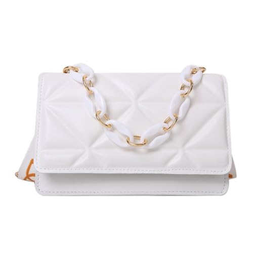 Chain Bag Versatile Crossbody Bag Wide Band Shoulder Bag for Women Girl PU Bag Casual Trendy Handbag Mini Square Bag