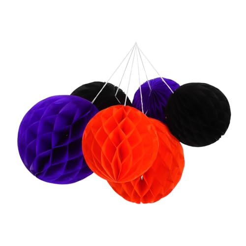 BESTYASH 6 Piezas Bolas de Panal Colgantes Decoración de Fiesta Halloween Pompones para Hogar Oficina Escuela Colores Brillantes Fácil Instalación