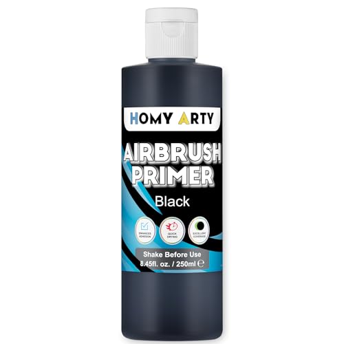 HOMY ARTY Airbrush Primer - Schwarze Acrylgrundierung für Airbrush, 250 ml schnelltrocknende, matte Grundierung, für Airbrush Farbe mit ausgezeichneter Haftung auf Kunststoffmodellen, Metall, Leinwand