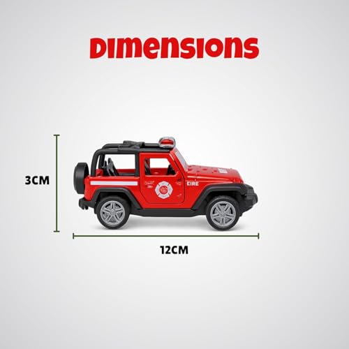Image of Amisha Gift Gallery Diecast Jeep Open Thar Fire Ambulance Toy Car for Kids | 1:36 Scale Model, Metal, Pull Back, Sports Car, Boys