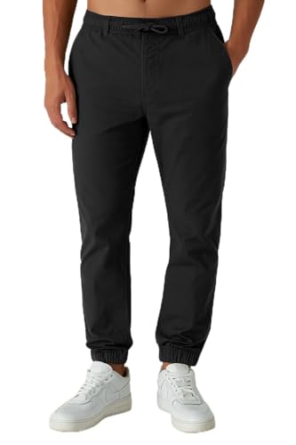 Smith & Solo Chino Hose Herren - Freizeithose Hosen Chinohose Baumwolle Arbeitshosen Männer mit Kordelzug Jogginghose Regul Chinos Lang (Schwarz, L)