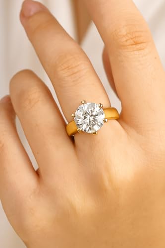 Image of 2 Ct. Certified Moissanite Tiffany Inspired Round Solitaire Ring for Women & Men, 925 Sterling Silver, 18k Gold Plated, Cathedral Set 6 Claw Design, Luxury Gift for Her