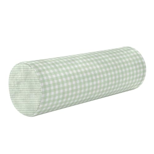Jihqo Round Pillow with Cover Green Gingham Checkered Neck Roll Bolster Pillows Cervical Pillow Case Memory Foam Neck Support for Sleeping