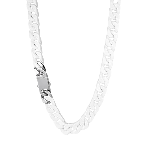 12mm Cuban Link Chain for Men Stainless Steel Silver Mens Chain Necklaces Ceramic White Miami Curb Chain Necklace Hip Hop Jewelry for Men Women