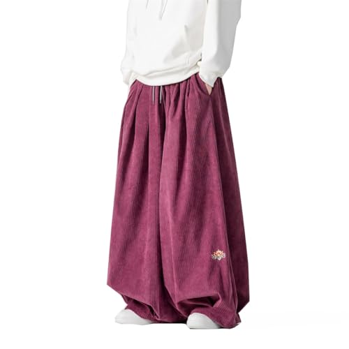 Seidarise Men's Corduroy Pants Straight Baggy Wide Leg Stretch Elastic Waist Drawstring Relaxed Fit Trousers Pant
