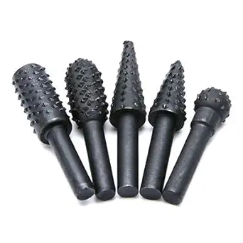 Homdum Rotary Burr Set 5 Piece Set of Heavy Duty and Durable 1/4 Shank Rotary Rasp File Set - Wood Carving - Ball, Oval, Cylinder,Taper,cone.