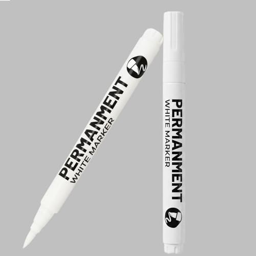 LMMINBZ 2 Pack White Acrylic Paint Markers Brush Tip Pens for Wood Rock Fabric Ceramic Marker Art Pens for Christmas Halloween DIY Drawing Coloring Permanent Markers