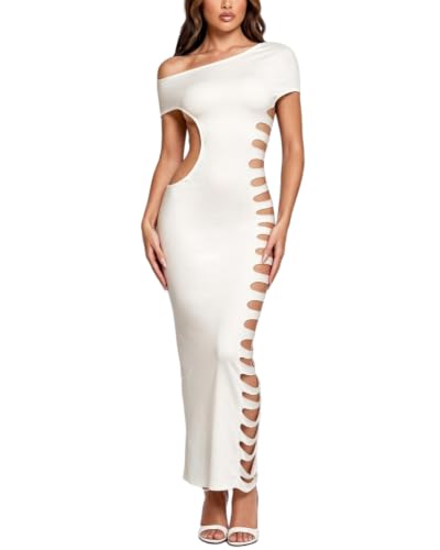 Image of Women's Sexy Sleeveless Hollow Out Maxi Dress Tassel See Through Backless Bodycon Party Club Long Dress