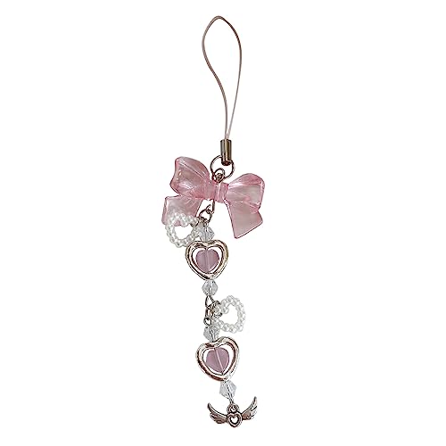 Misright Cute Strawberry Phone Charm Bowknot Handmade Strawberry Phone Jewelry for Woman Girls