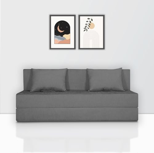 Image of Adorn India Easy 3 Seater Sofa Cum Bed (Alyn Pattern) Size 5' X 6' Ft (Grey Color) (1 Year Warranty)