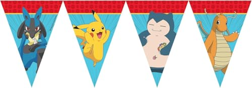 Guirlande de fanions Pokémon de 2,3 m - Décoration pour anniversaire d'enfant et fête - Avec cordon de fixation - 20 x 30 cm - En papier - Guirlande de...
