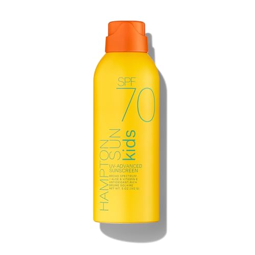 Hampton Sun SPF 70 Continuous Mist Sunscreen for Kids Broad Spectrum + Advanced Water/ Sweat Resistance Antioxidant-Rich Vitamin E + Aloe for Hydrated Soothed Skin Oil-Free All Skin Types
