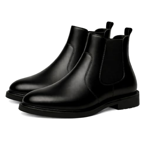 Image of Zurefa Men Genuine Leather Chelsea Boots Matte Black Slip-On Ankle Boots Cushioned Insole Anti-Slip rubber Sole Casual Formal Office Boots for Men (Model ZF-101)