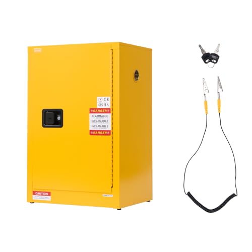 VEVOR Flammable Cabinet, 23.2 x 18.1 x 35.4 Inch, 13 Gallon Flammable Storage Cabinet with Adjustable Shelf, Cold-Rolled and Galvanized Steel Fire Cabinets, for Commercial Industrial Home Use, Yellow
