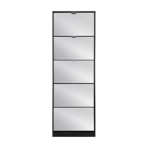 milani home - scarpiera moderna 5 ante con specchiocm 24 l x 60 p x 180 h di coloreGrigio scuro