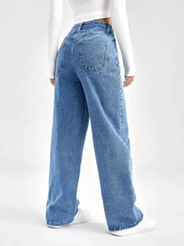Image of Glossia Denim Baggy Jeans for Women | Stretchable High Waist Straight Fit Jeans for Women | High Rise Stretch Denim | Loose Fit Plus Size Denim (Sizes - 24 to 44) WJ71-1205-$