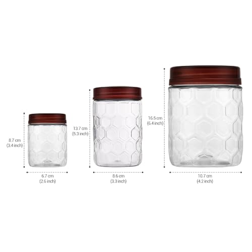 Image of MILTON Hexa Airtight Containers for Kitchen Storage Food Grade Plastic, Stackable & Transparent Organizer Jars, Set of 24(8 x 270ml,665ml,1.24L each) Tea,Coffee,Sugar,Dry Fruits, Grains, Pulses, Brown