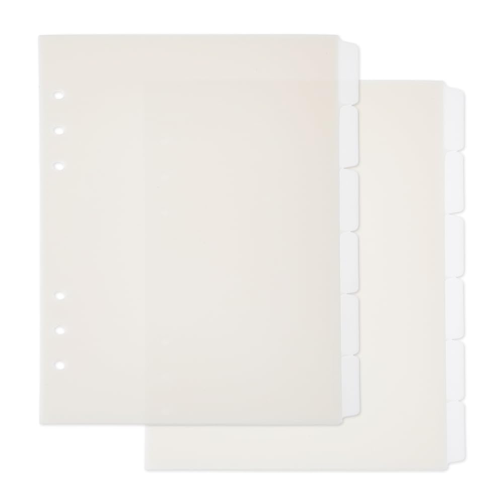 SUPERFINDINGS 2 Sets 12 Sheets A5 Index Binder Dividers Beige Plastic Binder Dividers with 6 Tabs A5 Tab Pages 6 Holes Ring Index Page for Planner Notebook Journal, 21x15.7cm