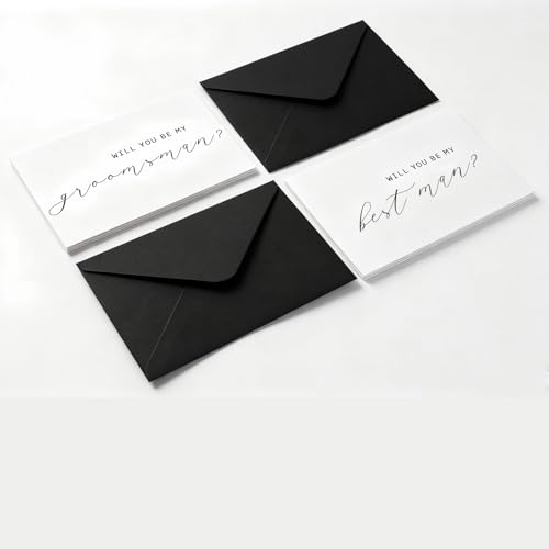 CDXHOME 12 Pack Groomsmen Proposal Cards Set (10 Groomsman & 2 Best Man) with Luxury Black Envelopes & Seals | 4x6 Style Minimalist Wedding Party Invitation Kit | Heavy Cardstock with Blank Inside