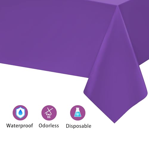 Image of Kopokita 6 Pack Purple Plastic Tablecloths Disposable 54 x 108 Inch | Rectangle Table Cloths, Party Table Covers for Birthday, Graduation, Halloween Decorations