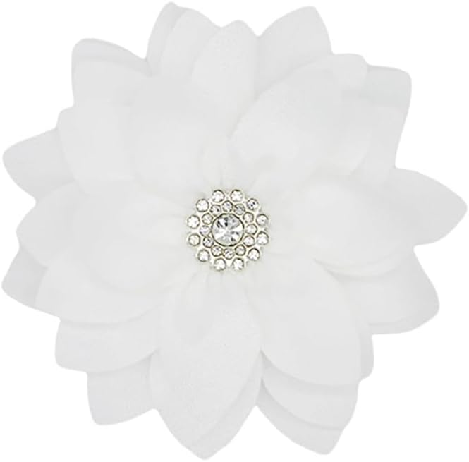 Elegant Flower Brooch Pin for Women Girls Crystal Lotus Brooch Lapel Pins Red/White/Pink/Black/Hot Pink/Violet Brooch Wedding Party Dance Banquet Dress Suit Ceremony Clothes Accessories Jewelry Gifts (White)