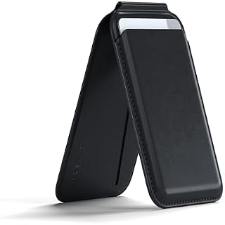 SATECHI Portfel Magnetyczny Z Magsafe I Stojak Klapką, Portfel Na iPhone Z 4 Miejscami Na Karty, Klapka Przednia Z funkcją NFC Dla iPhone 15, iPhone 14, iPhone 13, iPhone 12 - Skóra Wegańska, Czarnym