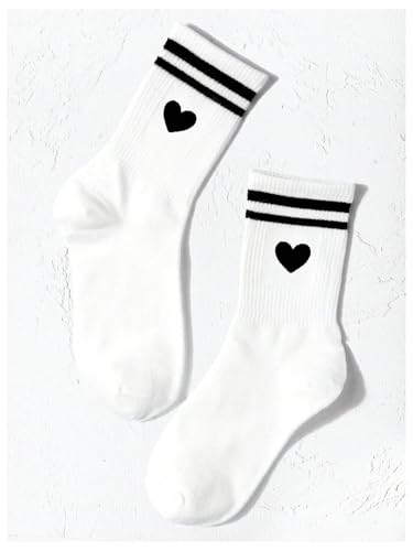 Floerns Women's 2 Pairs Striped Heart Print Quarter Socks Cute Comfy Breathable Sock3