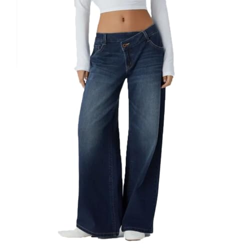 Asymmetrical Low-Rise Loose Jeans, Washed Casual Jeans, European and American Style Personalized Street StraightJeans