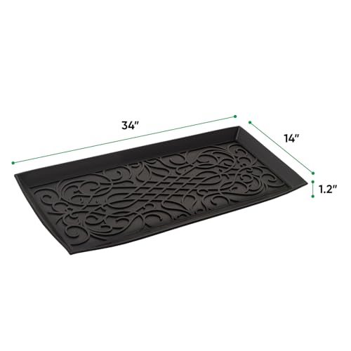 Superio Rubber Boot & Shoe Tray, 34 x 14 x 2 Rectangle, Heavy Duty, Protects Floors from Water and Dirt, Waterproof for All Weather Indoor Outdoor Use, Black