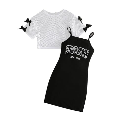 Generisch Jogging Fille Survêtement Vêtements de Sport Enfant Robe Longue avec Lettre Imprimée pour Fille Couleur Unie Manches Courtes Deux Pièces, Noir , 3-4 ans