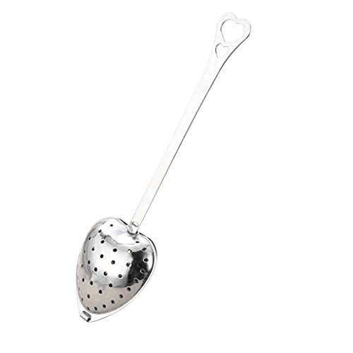 Omkuwl En forma de corazón de acero inoxidable Tea Infuser Spoon Strainer Steeper Handle