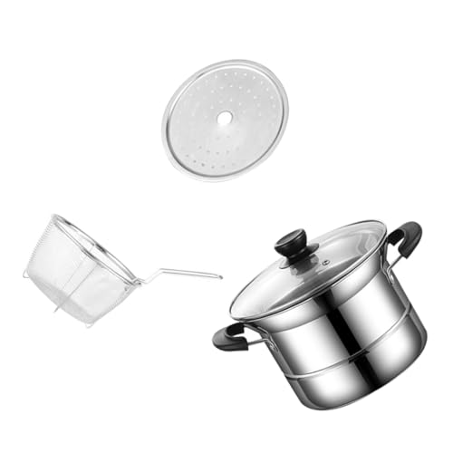 OUNONA 1 Set Multi Functional Stainless Steel Cooking Pot with Lid Deep Fryer Insert for Pasta Noodles Soup and Frying Features Scald Handle Non Slip Base for Easy Use