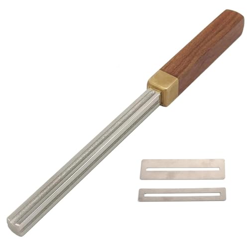Lima de trastes de guitarra de acero al carbono con mango de madera, 227 x 20 x 20 mm, marrón y plateado, incluye 2 protectores de diapasón