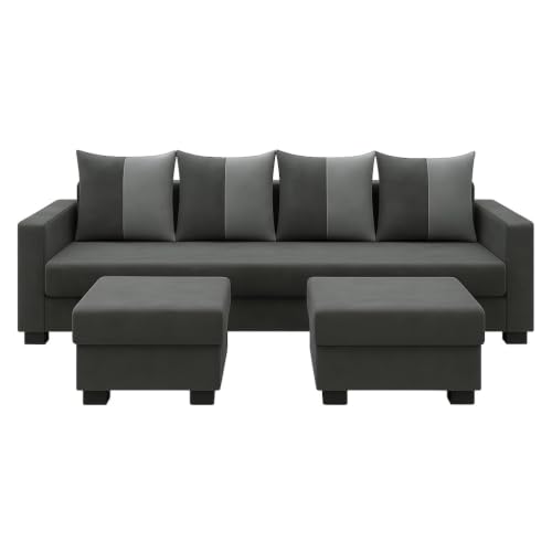Image of SOCOZI Braviza 6 Seater L Shape Sofa Set with 2 Movable Ottomans | Flexible Layout | Soft Velvet Suede Fabric | Modern Design | Plush Comfort Cushions for Living Room (Dark Grey-Light Grey)