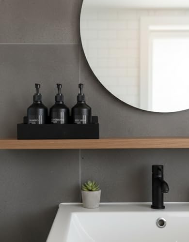 Image of Refillable Shampoo and Conditioner Dispenser Shower Soap Dispenser Wall Mounted Black Metal Organiser Plastic Bottles Black Pump Shampoo Dispenser, Shower Dispenser Chamber 400ML Bottel (Metal Stand)