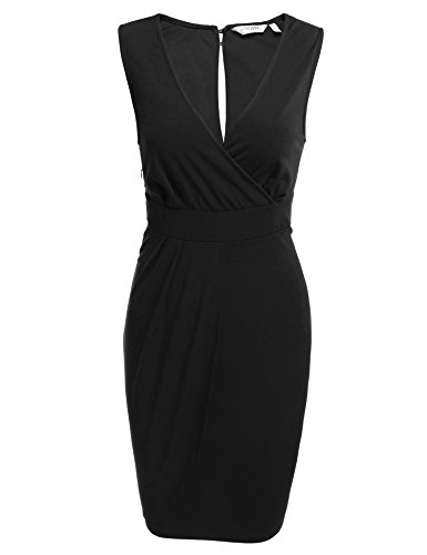 Preisvergleich Produktbild Parabler Damen V-Ausschnitt Wickelkleid Bleistiftkleid Etuikleid Ärmellos Knielang Abendkleid Business Kleid