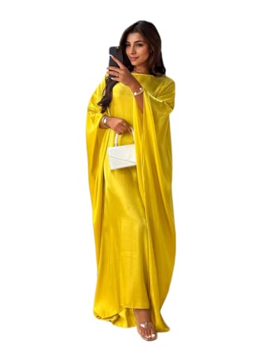 Image of Women Abaya Dress Ramadan Eid Summer Satin Islam Muslim Batwing Sleeve Maxi Dress Kaftan Robe Ramadan Clothes